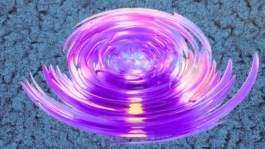 An abstract swirling purple and pink liquid-like spiral pattern on a textured blue background